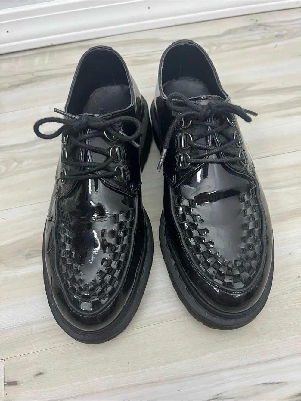 Dr. Martens Beck Black Patent Leather Woven Lace-Up Platform Shoes